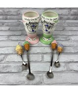 Lotus Artwear Wholly Cow Ice Cream Parfait Cups and 4 Spoons Pink Green - £24.00 GBP