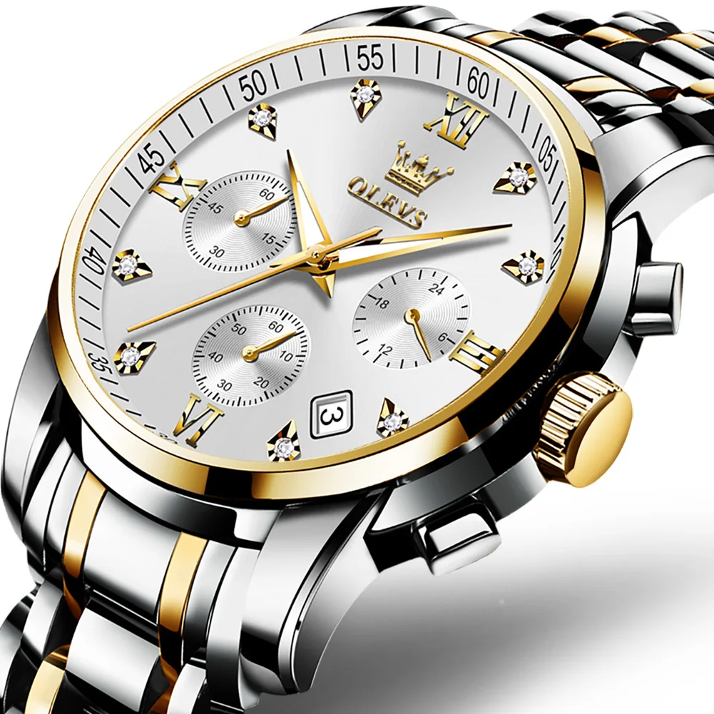 OLEVS Men&#39;s  Top   Clic Watch Men  Waterproof Wrist Watch Stainless Steel Strap  - £103.86 GBP