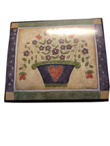 JEWELRY BOX Solid Cherry W/Dutch Flower Pot &amp; Flowers on Top Lined, Ring... - $18.70