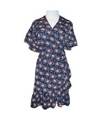 Max Studio Wrap Ruffle Boho Dress Short Sleeve Floral Navy Blue/Red Size... - $15.59
