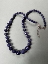 Estate Dark Blue Tapered Faceted Glass Bead Necklace – 17 inches in length + 2.2 - £10.28 GBP