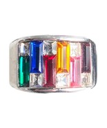 18 KGE Rhodium Plated Ring Size 8 Rainbow Multicolor Baguette Rhinestone... - $13.60 CAD