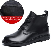 DRKANOL 2021 Classic Black Women Leather Boots Winter Warm Flat Heel Ankle Boots - £79.02 GBP