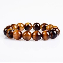 100% Real Natural Tiger Eyes Bracelet Men Women 4/6/8/10/12/14mm Stone Braclet B - £15.98 GBP