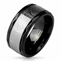 Mens Damascus Style Stainless Steel Black Spinner Ring Fidget Band - £15.97 GBP