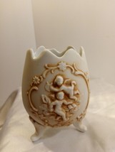 Vintage Lefton Porcelain Footed Egg Shaped Vase with Embossed Cherubs - $21.78