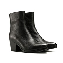 Autumn Winter Embossed Cow Leather Boots Men High Heels Warm Chelsea Ankle Boots - £196.56 GBP