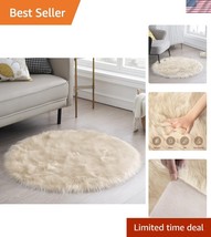 Luxury Beige Shaggy Round 4&#39; Area Rug with Non-Slip Backing for Home Decor - $1,120.91 MXN
