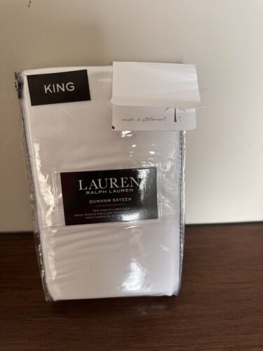 BNIP Lauren Ralph Lauren Dunham Sateen King Pillow Cases, 2pk, White, 300TC - £31.13 GBP