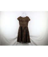 Vtg 50s 60s Mid Century Modern MCM Womens M Flower Tapestry Pleated Dres... - $49.45