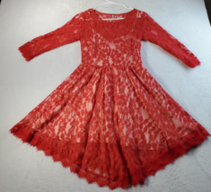 Free People Floral Lace Dress Womens Size 0 Red Fit &amp; Flare Cotton 3/4 Sleeve - £28.82 GBP