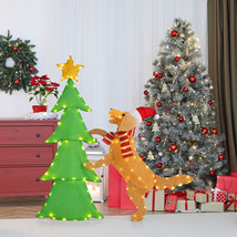 4 FT Lighted Christmas Tree &amp; Hound Decoration Outdoor Yard Decor w/Led ... - $132.99