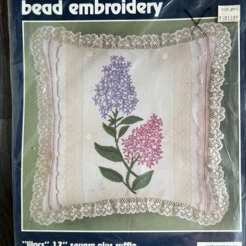 Bucilla USA Beaded Lilacs Pillow Glass Bead Embroidery Kit 12&quot; 49463 Sealed - $12.61