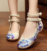 Veowalk Vintage Women Cotton Flower Embroidery Shoes Ladies Casual Chinese Style - £21.59 GBP