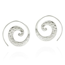 Unique Hammered Spiral Pierce Hoop Thai Hill Tribe Silver Earrings - £22.77 GBP
