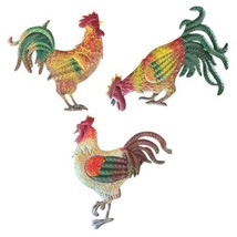 Morning Rooster Trio Soft Metal Vibrant Colors Kitchen Decor - £23.73 GBP