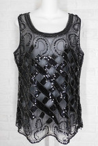 PAPARAZZI Mesh Tank Top Beaded Sequins Embroidered Black NWT Small Medium - $28.00