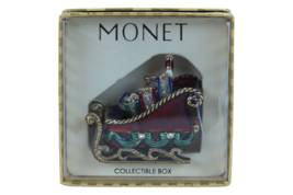 Monet Santa's Sleigh Enameled With Gold Accents Trinket Box NIB - $17.29