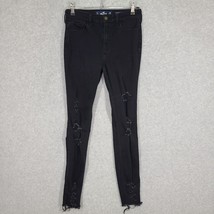 Hollister Juniors Jeans High Rise Super Skinny Black Distressed 7L Long Raw Hem - £10.26 GBP