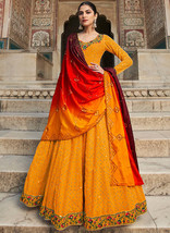 Beautiful Orange And Red Multi Embroidered Anarkali Gown145 - £60.42 GBP