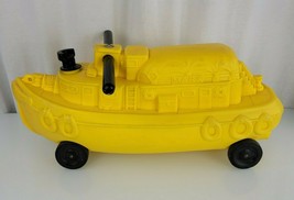 Vtg Marx Blow Mold Plastic Ride on Wheel Toy Yellow Pirate Ship Boat Sub... - $79.19