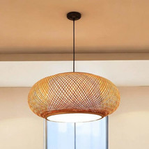 Natural Bamboo Rattan Oval Open Weave Hanging Ceiling Light - $104.89