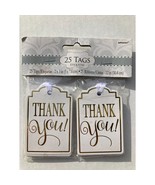 Amscan Thank You 25 Tags Paper With Ribbon 2x3 In Gold Foil Gift Decoration - $5.95