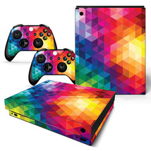 For Xbox One X Skin Console &amp; 2 Controllers Neon Triangle Vinyl Wrap Decal  - £10.16 GBP