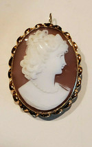 Vintage 14K Gold Pink Surround w/ Beige Cameo Cameo Brooch Pin Charm Pendant - £158.23 GBP
