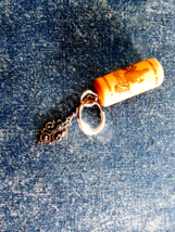 handmade WINE CORK KEY CHAIN w PENDANT w/blue stone &amp; black pearl (key 6) - $2.80