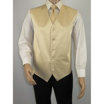 Men's Q Brand Formal Tuxedo Vest Tie and Hankie Satin #10 Beige 4X image 2