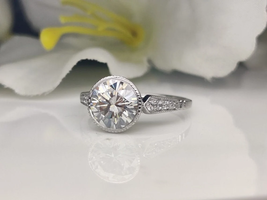 Art Deco Handmade Ring 2CT Bezel Set Brilliant Round Cut Engagement Wedding Ring - £89.31 GBP