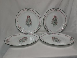 4 Corelle Callaway Holiday Dinner Plates 10.25&quot;  Christmas Tree &amp; Ribbon - £18.45 GBP