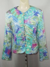 Vtg Gay Boyer Colorful Neon Sequin Blazer Jacket Sz 10 Sparkly - £26.29 GBP