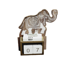 Elephant Perpetual Calendar Wooden Blocks Brown &amp; White Tabletop for Des... - $27.72