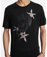 John Varvatos Men&#39;s Applique Skull Floral Graphic Linen Blend T-Shirt Bl... - $126.57 CAD