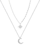ANENJERY Fashion Simple Double Layer Star Moon Charm Necklace Delicate C... - £13.10 GBP
