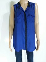 J. Crew Tipped Draped Tank 2-Pocket Blue Black Trim Size 10 - £10.27 GBP