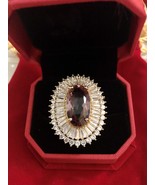 Gold Plated Purple Morganite Doublet Simulated Diamond Accent Fashion Ring - $1,311.26 MXN