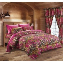 17 Pc Full Size Hot Pink Fuschia Camo Comforter Sheets Pillowcases Two Curtains - £110.34 GBP