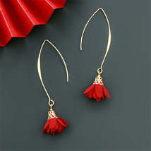 Red Polyster &amp; 18K Gold-Plated Flower Drop Earrings - $12.99