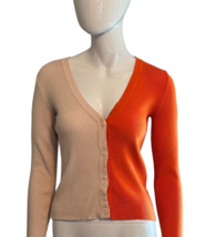 Color Block Cardigan Sweater Women&#39;s Small Fore Beige Orange Long Sleeve - £12.81 GBP