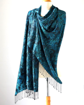  Smithsonian Shimmering Turquoise Floral Silk Shawl 71&quot; long x 27.5&quot; wide - £35.87 GBP