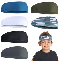 Boenoea 6 Pcs Sweatbands for Kids, Headbands Sports Boys, Moisture Wicking Headb - £16.06 GBP