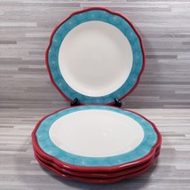 4-The Pioneer Woman Happiness Scalloped 10.5&quot; Dinner Plates Red Teal Blue - £30.21 GBP