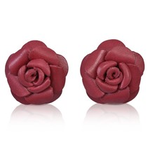 Red Rose Passion Genuine Leather Post Earrings - $14.84