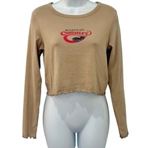 Cotton On Ford Mustang Country Tan Brown Long Sleeve Lettuce Hem Crop Te... - $19.24