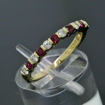 18K Yellow Gold Over Diamond Red Ruby 2.5mm Stack Band Engagament Ring 1.65Ct - £68.65 GBP