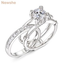 2 Pieces Solid 925 Sterling Silver Novelty Solitaire Round Cut Wedding Engagemen - £55.64 GBP