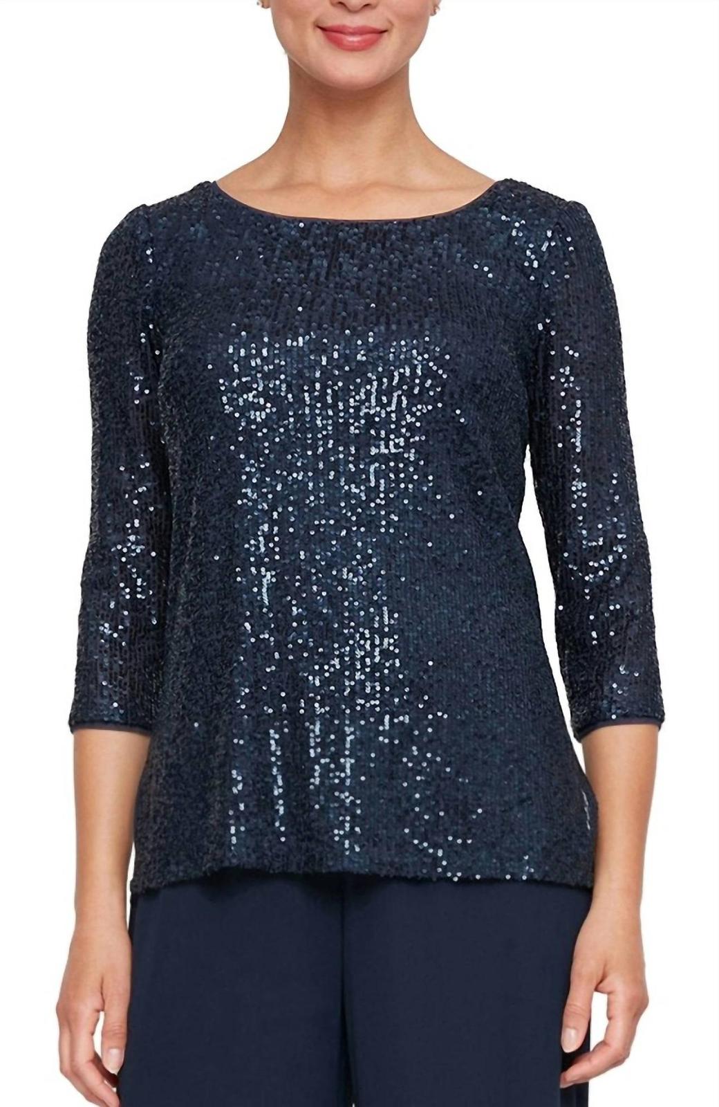 Alex Evenings sequin 3/4 sleeve blouse with side slit detail size S - $47.52
